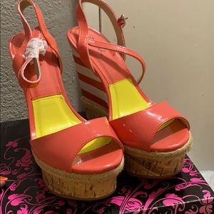 Brand new coral open toe wedges size 7